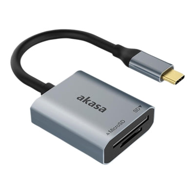 Akasa AK-CR-10BK USB 3.2 Type-C Dual Card Reader, SD/microSD, Data Transfer Rate upto 5 Gb/s, Aluminium Housing