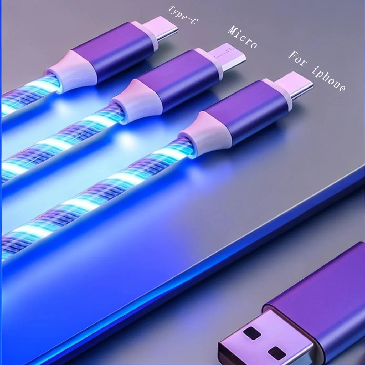 3 IN 1 Glowing LED Light Phone Charger Luminous USB Type C Cable For Xiaomi For iphone For Samsung Phone Accessories Charge Cord