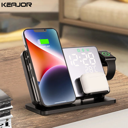 3 in 1 Wireless Charger For iPhone 14 13 12 Pro Max Fast Charging  Station For Apple Watch 8 7 Chargers Stand With Alarm Clock