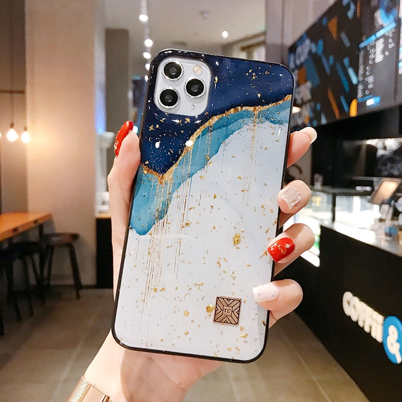 Chic Marble Gold Foil Phone Case for iPhone 12, 11, Pro Max, XR, XS Max, SE 2020 - Soft Silicone Glitter Cover