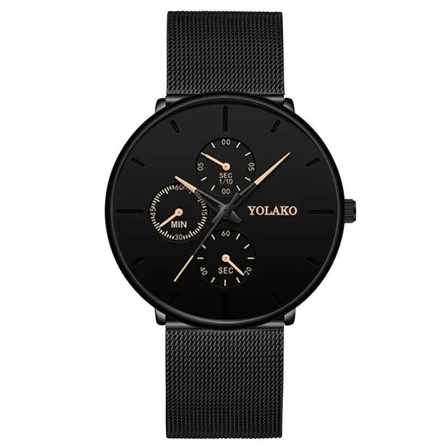 Men's Luxury Business Watch - Black Stainless Steel Ultra-Thin Mesh Strap Quartz Wrist Watch for Casual & Classic Style