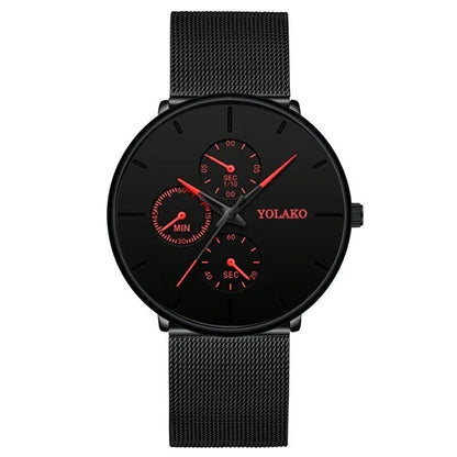 Men's Luxury Business Watch - Black Stainless Steel Ultra-Thin Mesh Strap Quartz Wrist Watch for Casual & Classic Style