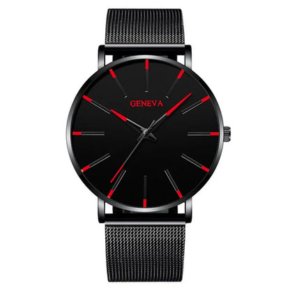 Men's Luxury Business Watch - Black Stainless Steel Ultra-Thin Mesh Strap Quartz Wrist Watch for Casual & Classic Style