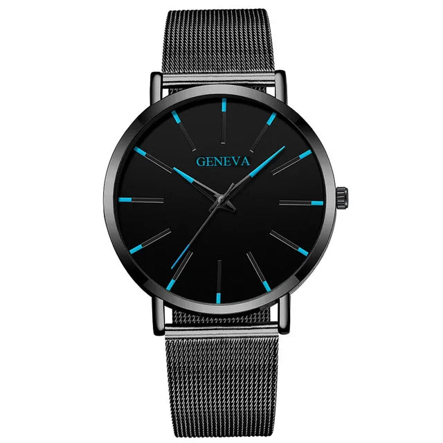 Men's Luxury Business Watch - Black Stainless Steel Ultra-Thin Mesh Strap Quartz Wrist Watch for Casual & Classic Style