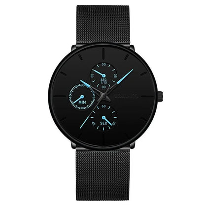 Men's Luxury Business Watch - Black Stainless Steel Ultra-Thin Mesh Strap Quartz Wrist Watch for Casual & Classic Style