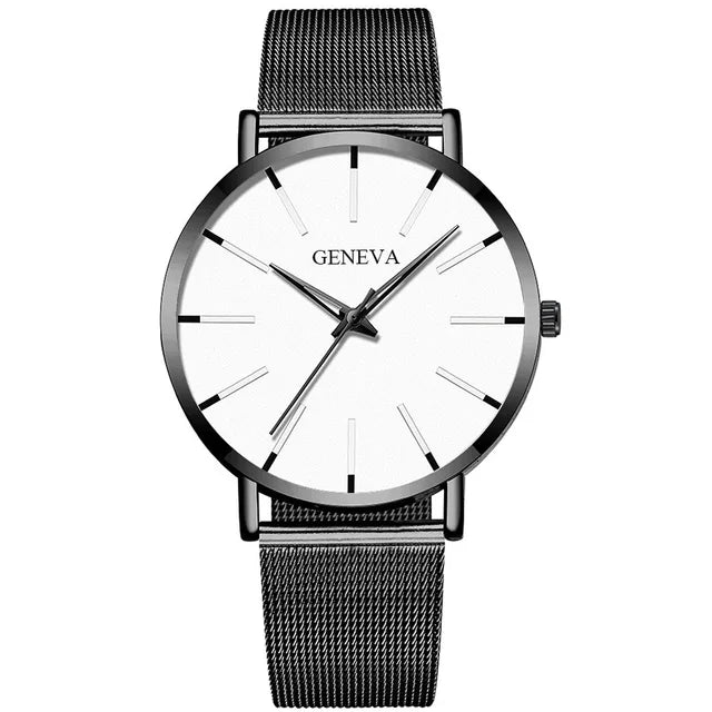 Men's Luxury Business Watch - Black Stainless Steel Ultra-Thin Mesh Strap Quartz Wrist Watch for Casual & Classic Style