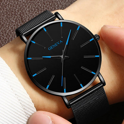 Men's Luxury Business Watch - Black Stainless Steel Ultra-Thin Mesh Strap Quartz Wrist Watch for Casual & Classic Style