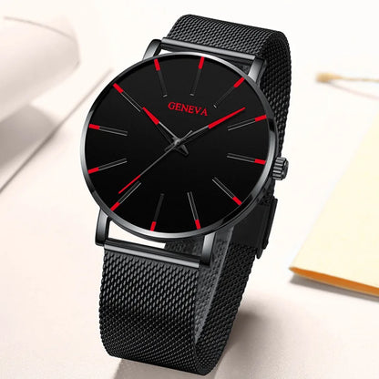 Men's Luxury Business Watch - Black Stainless Steel Ultra-Thin Mesh Strap Quartz Wrist Watch for Casual & Classic Style