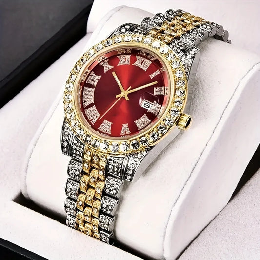 Men's Vintage Hip Hop Watch - Retro Quartz Timepiece with Oversized Rhinestone Dial & Durable Stainless Steel Band