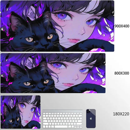 Mouse Pad 900x400 PC Gaming Accessories Mousepad Laptop Purple Anime Cool Girl Deskmat Keyboard Rug XXL Kawaii Rubber Desk Mat