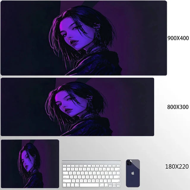 Mouse Pad 900x400 PC Gaming Accessories Mousepad Laptop Purple Anime Cool Girl Deskmat Keyboard Rug XXL Kawaii Rubber Desk Mat