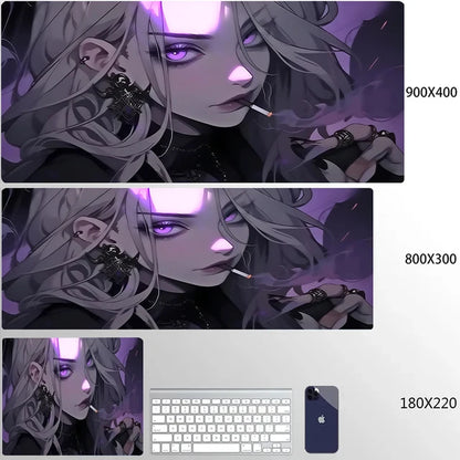 Mouse Pad 900x400 PC Gaming Accessories Mousepad Laptop Purple Anime Cool Girl Deskmat Keyboard Rug XXL Kawaii Rubber Desk Mat