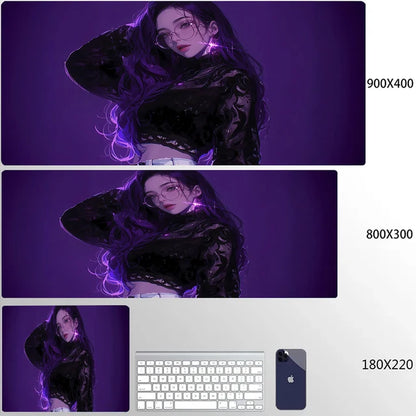 Mouse Pad 900x400 PC Gaming Accessories Mousepad Laptop Purple Anime Cool Girl Deskmat Keyboard Rug XXL Kawaii Rubber Desk Mat