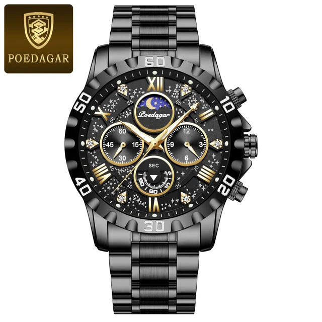 POEDAGAR Luxury Quartz Sports Watch for Men – Waterproof Stainless Steel, Luminous Chronograph, Men's Watch (Reloj)