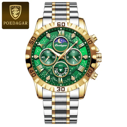 POEDAGAR Luxury Quartz Sports Watch for Men – Waterproof Stainless Steel, Luminous Chronograph, Men's Watch (Reloj)