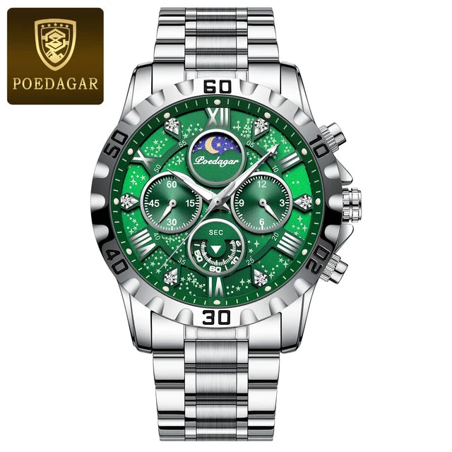 POEDAGAR Luxury Quartz Sports Watch for Men – Waterproof Stainless Steel, Luminous Chronograph, Men's Watch (Reloj)