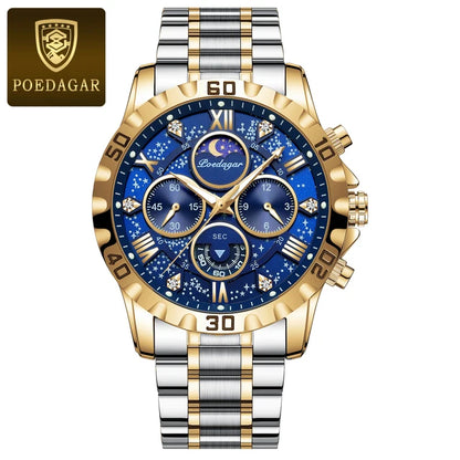 POEDAGAR Luxury Quartz Sports Watch for Men – Waterproof Stainless Steel, Luminous Chronograph, Men's Watch (Reloj)