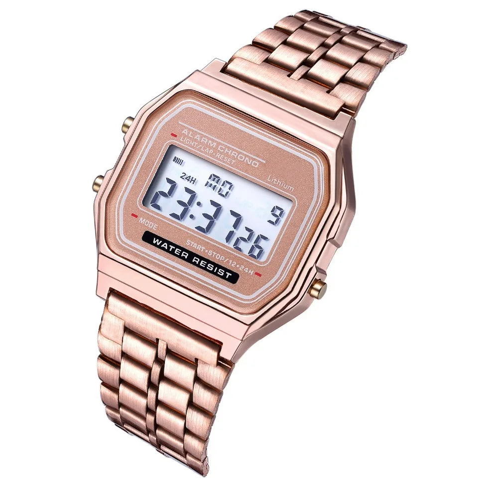 Steel Strip LED Watch - Ultra-Thin Gold & Silver Cold Light Fashion Watch F91W Multifunctional