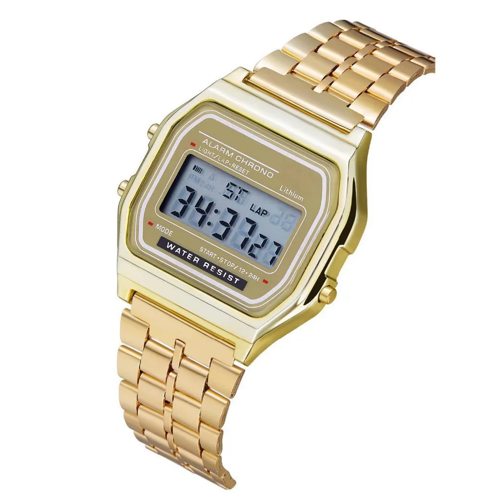 Steel Strip LED Watch - Ultra-Thin Gold & Silver Cold Light Fashion Watch F91W Multifunctional