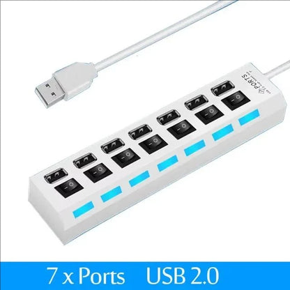 7-Port USB 2.0 Switch Extension Hub – One Drag Seven USB Splitter for PC, Laptop, and Desktop