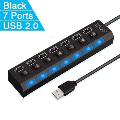 7-Port USB 2.0 Switch Extension Hub – One Drag Seven USB Splitter for PC, Laptop, and Desktop