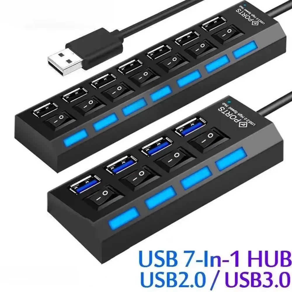 7-Port USB 2.0 Switch Extension Hub – One Drag Seven USB Splitter for PC, Laptop, and Desktop