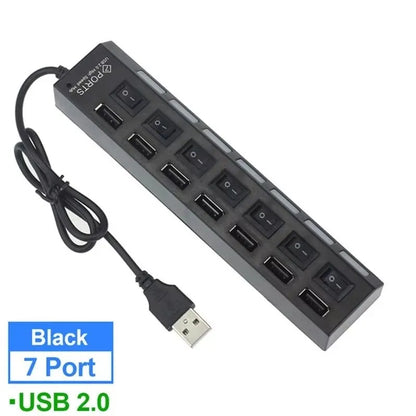 7-Port USB 2.0 Switch Extension Hub – One Drag Seven USB Splitter for PC, Laptop, and Desktop