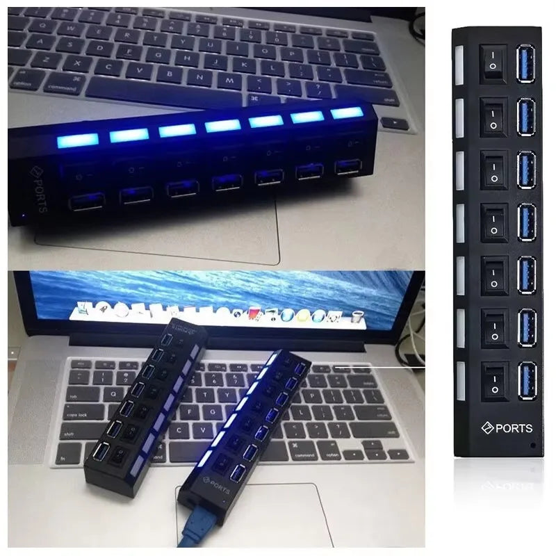 7-Port USB 2.0 Switch Extension Hub – One Drag Seven USB Splitter for PC, Laptop, and Desktop