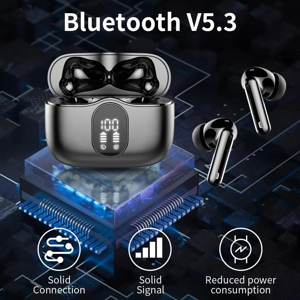 Wireless Earbuds with Bluetooth 5.3, In-Ear Headphones Featuring 4 ENC Mics and 36 Hours of Playtime, LED Display Included.