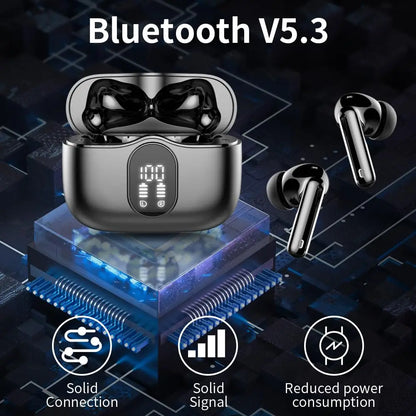 Wireless Earbuds with Bluetooth 5.3, In-Ear Headphones Featuring 4 ENC Mics and 36 Hours of Playtime, LED Display Included.