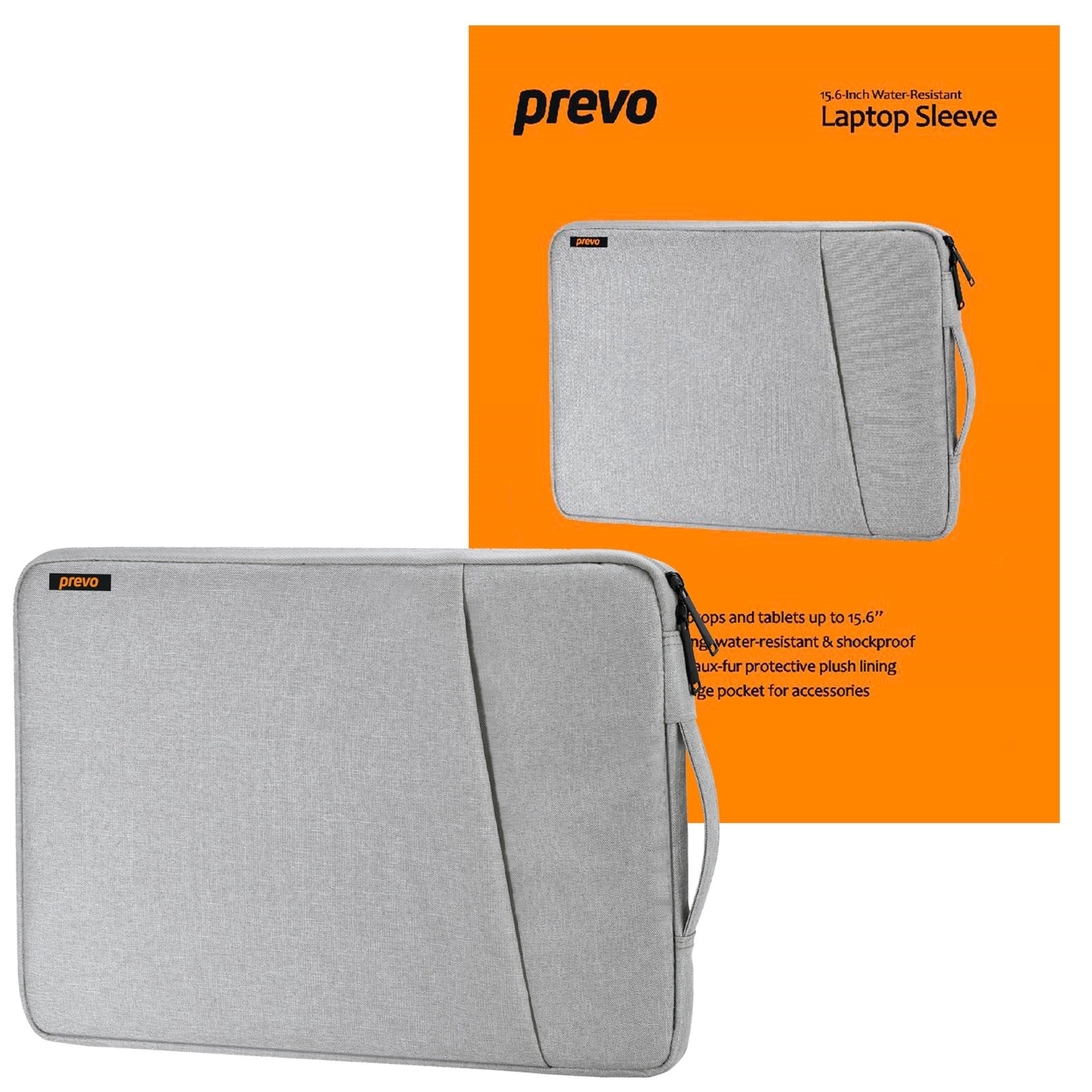 Prevo 15.6 Inch Laptop Sleeve, Side Pocket, Cushioned Lining, Light Grey