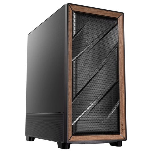 Antec Flux SE Full Tower PC Case with Solid Side Panel, Black/Wood, 5x Pre-Installed Fans, USB Type-C, E-ATX/ATX/mATX/mITX Compatibility