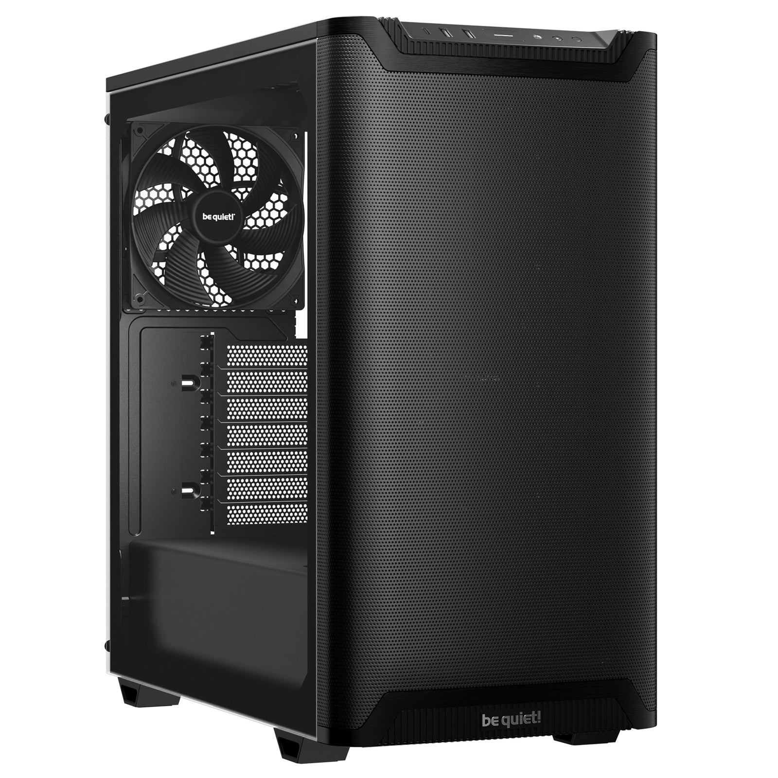 be quiet! Pure Base 501 Case, Airflow Window Black, Mid Tower, 2 x USB Type-A, 1 x USB Type-C, 2 x Pure Wings 2 140mm Black PWM Fans Included, Sleek front panel and airflow top cover for a unified, classic design.