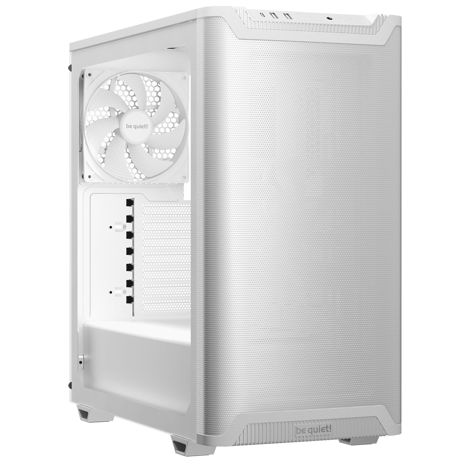 be quiet! Pure Base 501 Case, Airflow Window White, Mid Tower, 2 x USB Type-A, 1 x USB Type-C, 2 x Pure Wings 2 140mm Black PWM Fans Included, Sleek front panel and airflow top cover for a unified, classic design.