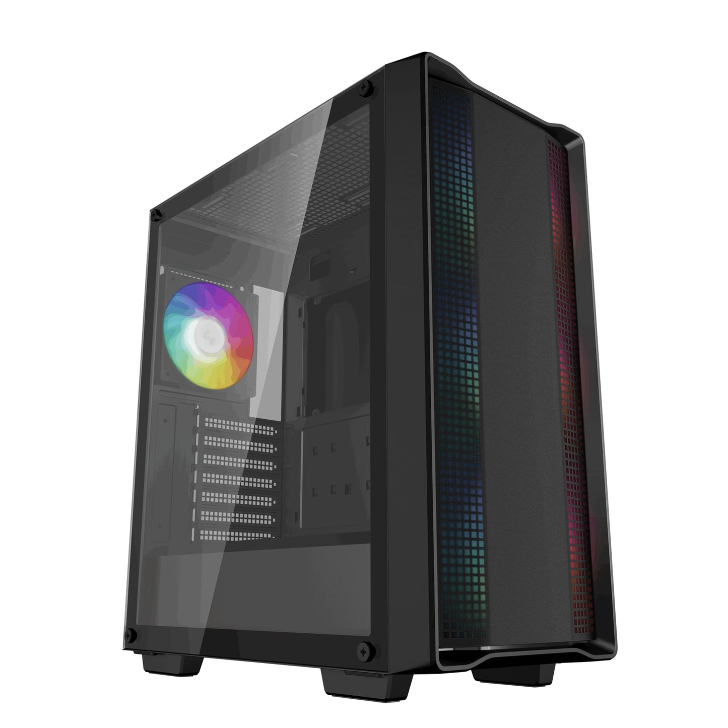 DeepCool CC560 ARGB V2 Case, Gaming, Black, Mid Tower, 1 x USB 3.0 / 1 x USB 2.0, Tempered Glass Side Window Panel, Abundant Airflow Performance, Addressable RGB LED Fans, ATX, Micro ATX, Mini-ITX