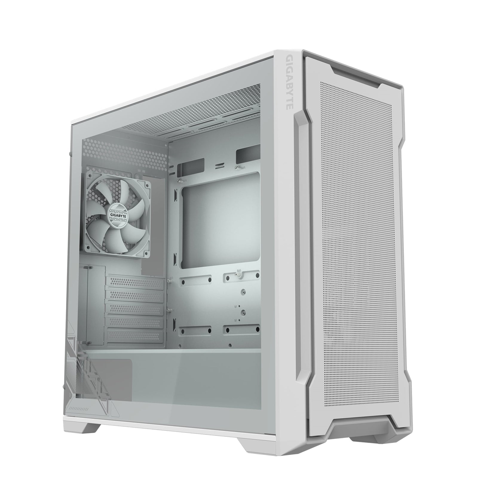 Gigabyte C102 GLASS ICE Mid-Tower Case, White, Tempered Glass Side Panel, USB 3.0 x2, 360mm Liquid Cooling Support, Pre-installed 120mm Fans, RGB Lighting Support, Magnetic Front Panel, PSU Shroud