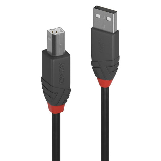 LINDY 36673 Anthra Line USB Cable, USB 2.0 Type-A (M) to USB 2.0 Type-B (M), 2m, Black & Red, Supports Data Transfer Speeds up to 480Mbps, Robust PVC Housing, Nickel Connectors & Gold Plated Contacts, Retail Polybag Packaging