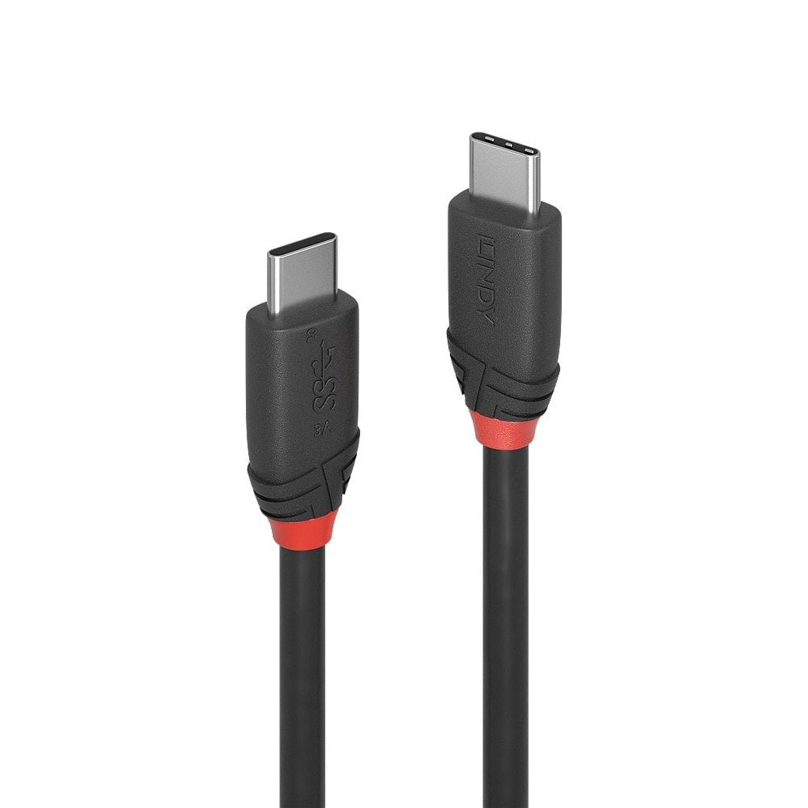 LINDY 36906 Black Line USB Cable, USB 3.2 Type-C (M) to USB 3.2 Type-C (M), 1m, Black & Red, SuperSpeed USB Supports Data Transfer Speeds up to 20Gbps, Robust PVC Housing, Nickel Connectors & Gold Plated Contacts, Retail Polybag Packaging