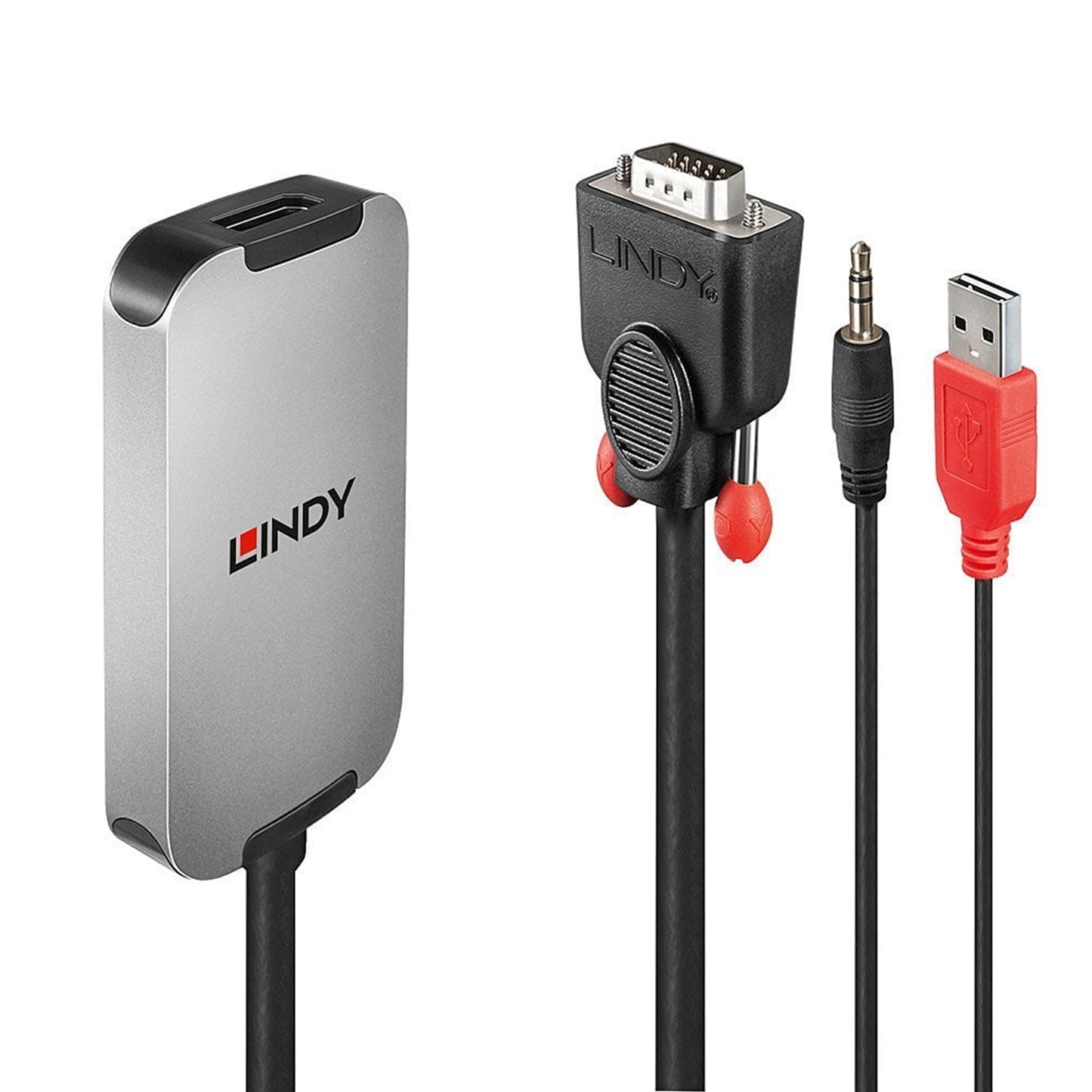 Lindy 38296 0.18m VGA & Audio (M) To HDMI (F) 1.2 USB Powered 1920x1080@60Hz Adapter Cable - Black