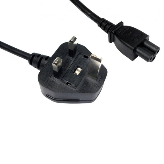 1.8m UK 3 Pin Plug To IEC C5 (Clover) 5 Amp Fuse Mains Extension Cable - Black