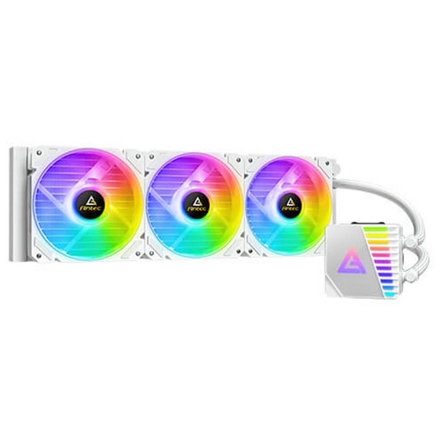 ANTEC Symphony 360 AiO Liquid CPU Cooler, Universal Socket, White, 360mm Radiator, PWM 1600RPM Cooling Fans, Addressable RGB LED Lighting with Chromatic ARGB Lighting Pump Head