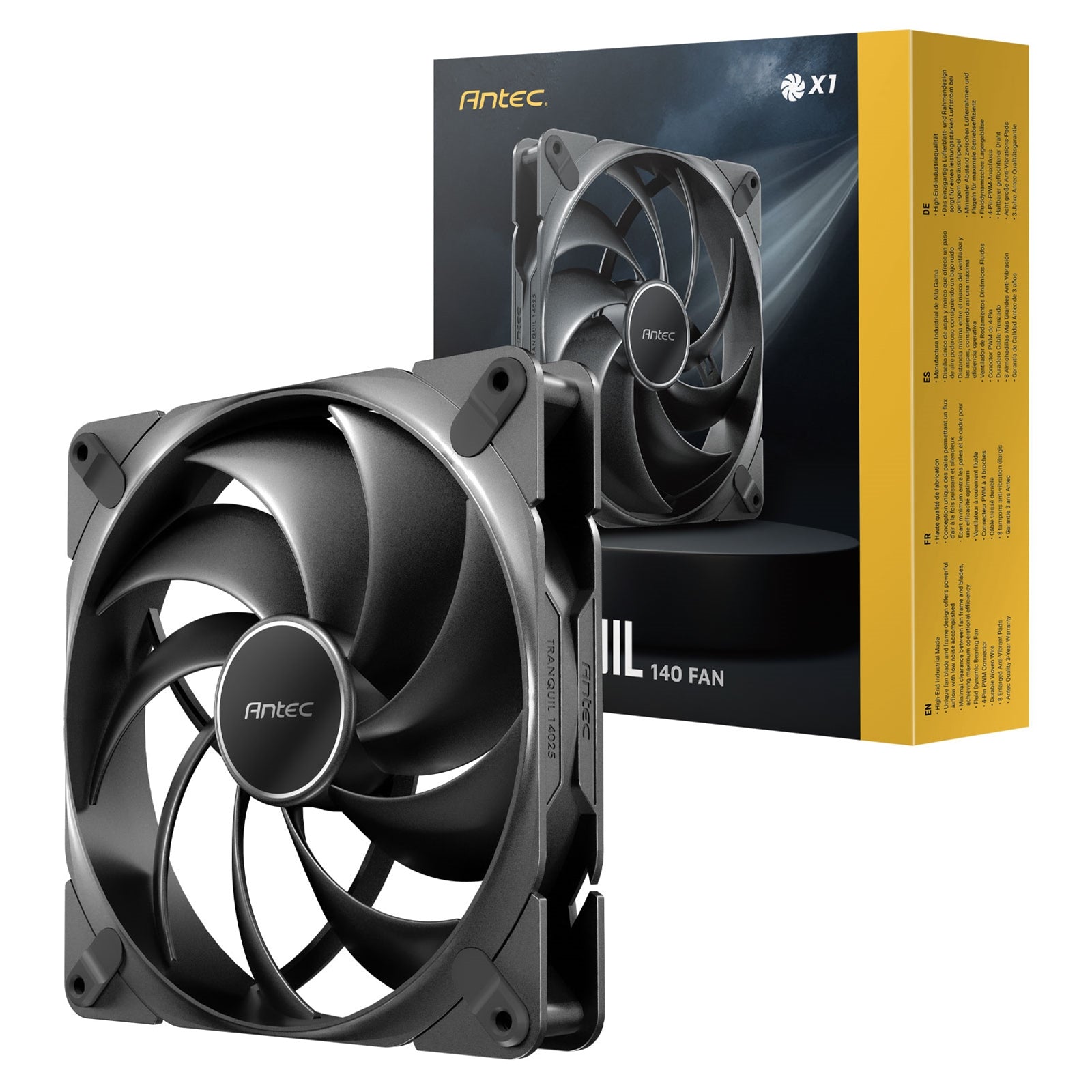 Antec Tranquil 140 ARGB PWM Case Fan - Fluid Dynamic Bearing, 450-1500 RPM, Black