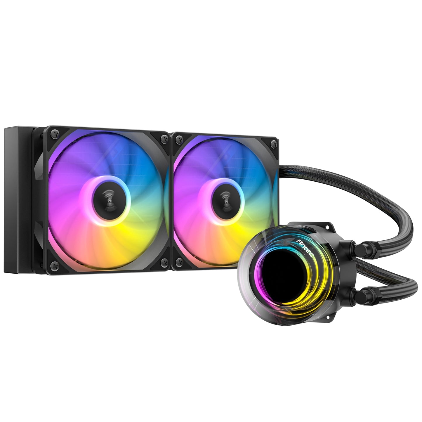 Antec Vortex Lum 240 ARGB CPU Liquid Cooler - Intel & AMD Compatible, 2 x 120mm ARGB Fans, Suspended Spiral Pump Head, Enhanced Cooling Performance