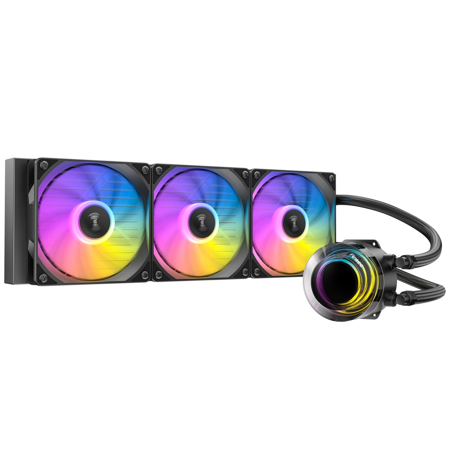 Antec Vortex Lum 360 ARGB CPU Liquid Cooler - Intel & AMD Compatible, 3 x 120mm ARGB Fans, Suspended Spiral Pump Head, Enhanced Cooling Performance