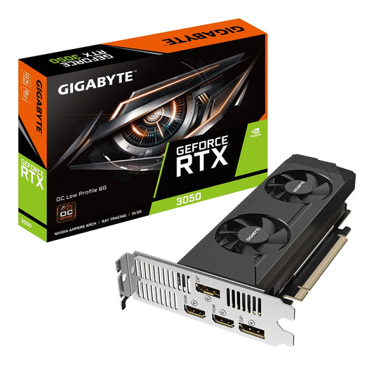 Gigabyte NVIDIA GeForce RTX 3050 OC Low Profile 6G Graphics Card, 6GB GDDR6, 2304 CUDA Cores, 1477 MHz Core Clock, Dual Fan, 2x DisplayPorts / 2x HDMI Ports