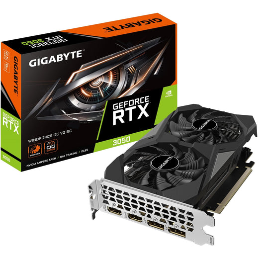 Gigabyte NVIDIA GeForce RTX 3050 WINDFORCE OC V2 6G Graphics Card, 6GB GDDR6, 2304 CUDA Cores, 1477 MHz Core Clock, Dual Fan, 2x DisplayPorts / 2x HDMI Ports