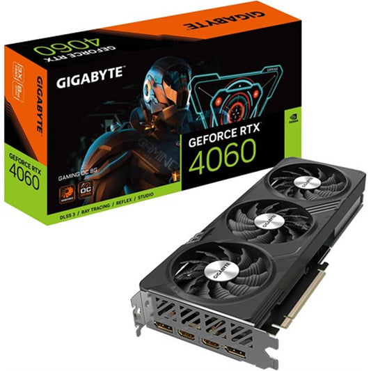 Gigabyte NVIDIA GeForce RTX 4060 GAMING OC 8G Graphics Card, 8GB GDDR6, 3072 CUDA Cores, 2550 MHz Core Clock, Triple Fan, RGB, 2x DisplayPorts / 2x HDMI Ports