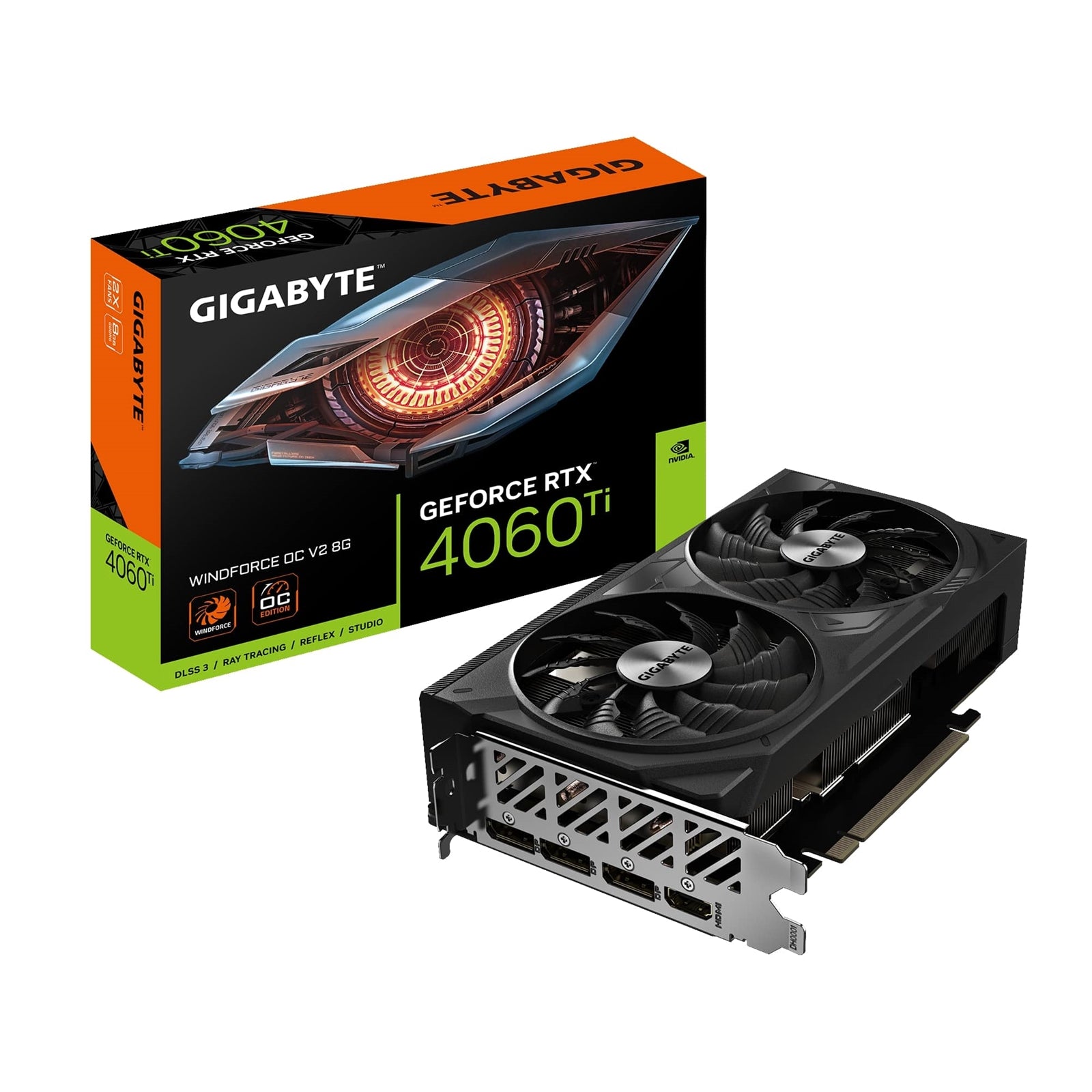 Gigabyte NVIDIA GeForce RTX 4060 Ti WINDFORCE OC V2 8G Graphics Card, 8GB GDDR6, 4352 CUDA Cores, 2550 MHz Core Clock, Dual Fan, 3x DisplayPorts / 1x HDMI Port