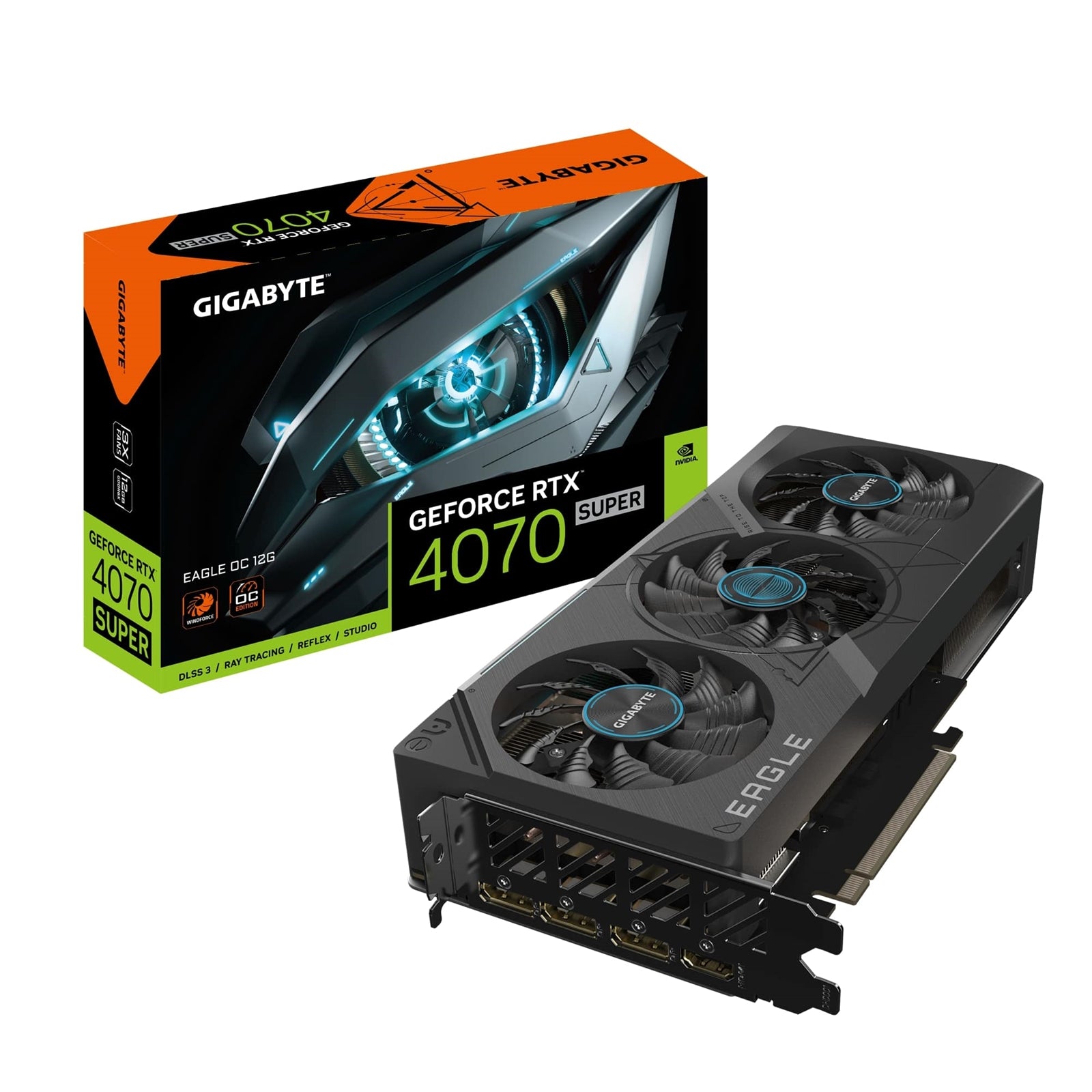 Gigabyte NVIDIA GeForce RTX 4070 SUPER EAGLE OC 12G Graphics Card, 12GB GDDR6X, 7168 CUDA Cores, 2535 MHz Core Clock, Triple Fan, RGB, 3x DisplayPorts / 1x HDMI Port