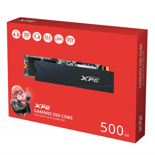 Adata GAMMIX S50 CORE (SGAMMIXS50C-500G-CS) 500GB NVMe SSD, PCIe Gen4, M.2 Interface, 2280, Read 3500MB/s, Write 2800 MB/s, Heatsink, 3 Year Warranty